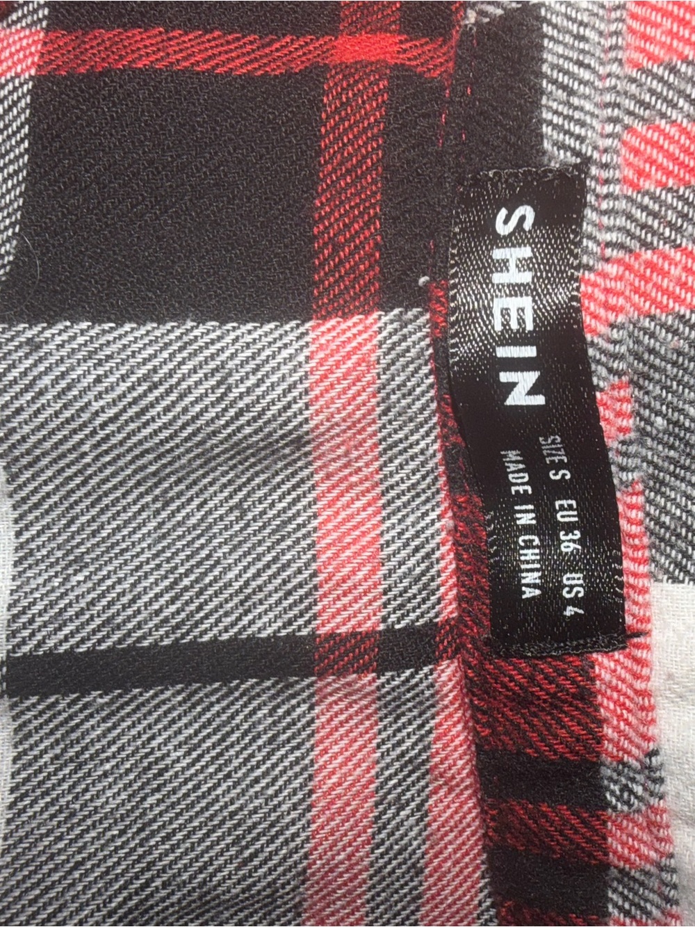 SHEIN Red, Black & White Plaid Button-Up Shirt - Picture 2 of 2